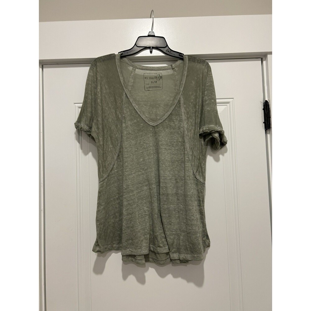 Free People We The Free Free women's Fallin Burnout V Neck Tee sz S Olive Green
